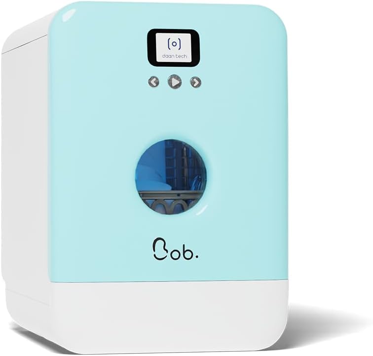 DAAN TECH Bob - Lave-vaisselle Compact 3 Couverts Encastrable - Pose Libre, Avec Réservoir, Portable - Séchage Naturel - Assiette 29 cm - Label Origine France Garantie, Eco-Conçu (Blanc-Rouge)