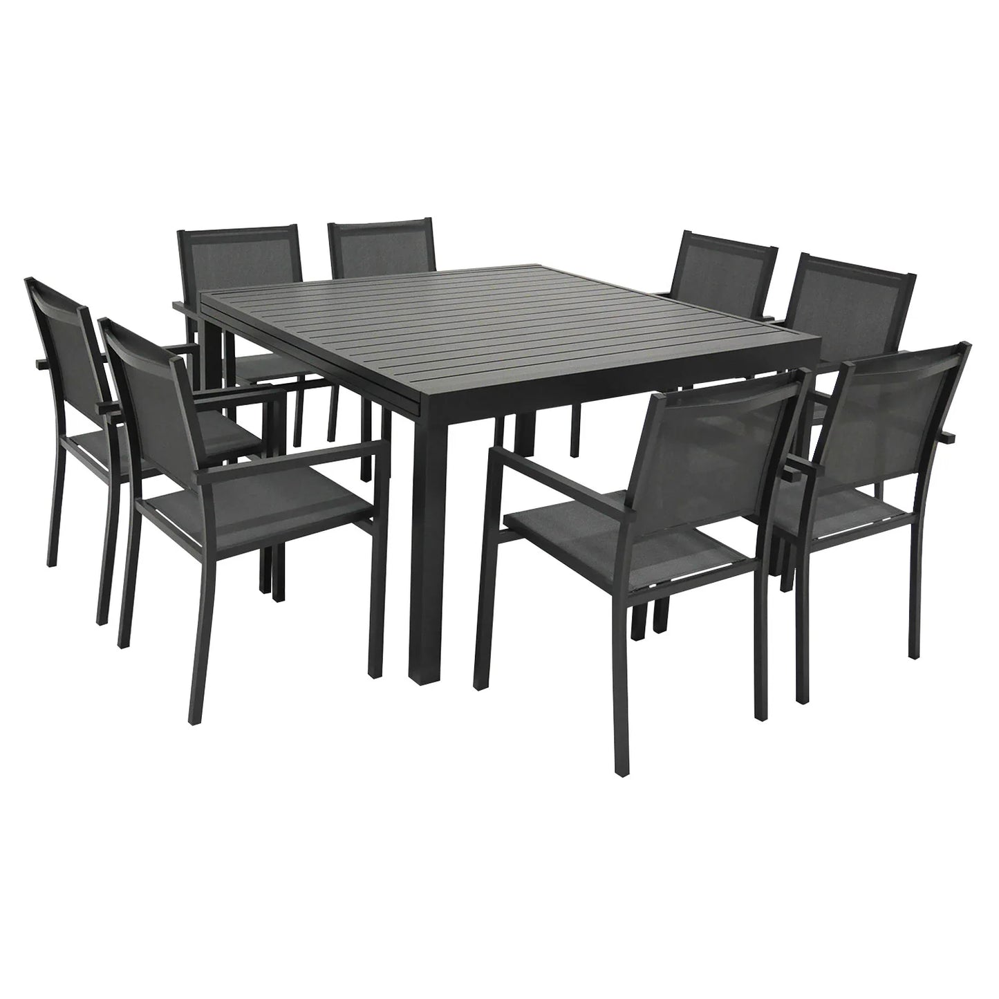 Salon de jardin extensible 10 places de 140/200cm en textilène gris - aluminium anthracite VENEZIA Happy Garden
