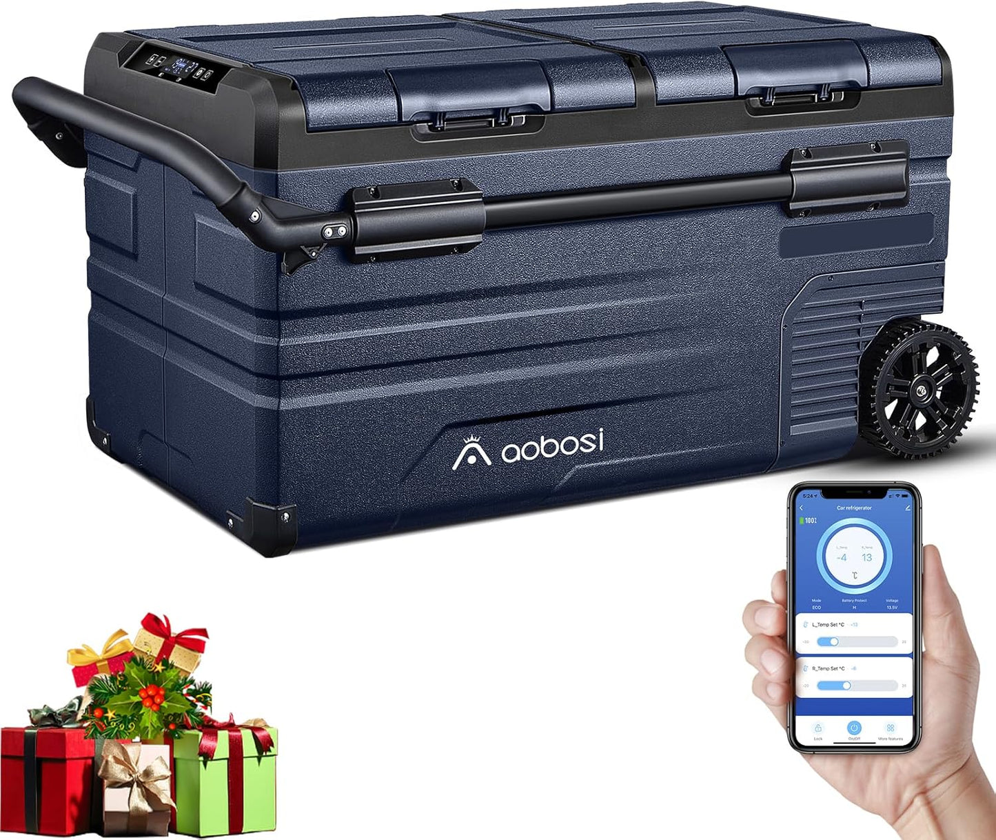115L Glaciere Electrique Double Zone,Glaciere a Compression WiFi APP,12 V/24 V et 100-240 V Frigo Camping,-20 ℃ à 20 ℃,pour Voiture,Camion,Bateau,Camping,Car,Caravanes,Voyageant,Maison
