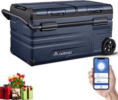 115L Glaciere Electrique Double Zone,Glaciere a Compression WiFi APP,12 V/24 V et 100-240 V Frigo Camping,-20 ℃ à 20 ℃,pour Voiture,Camion,Bateau,Camping,Car,Caravanes,Voyageant,Maison