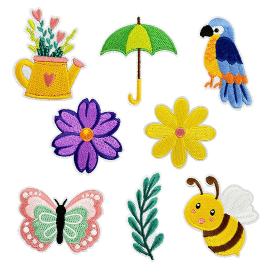 bee butterfly floral embroidered patches summer garden iron on