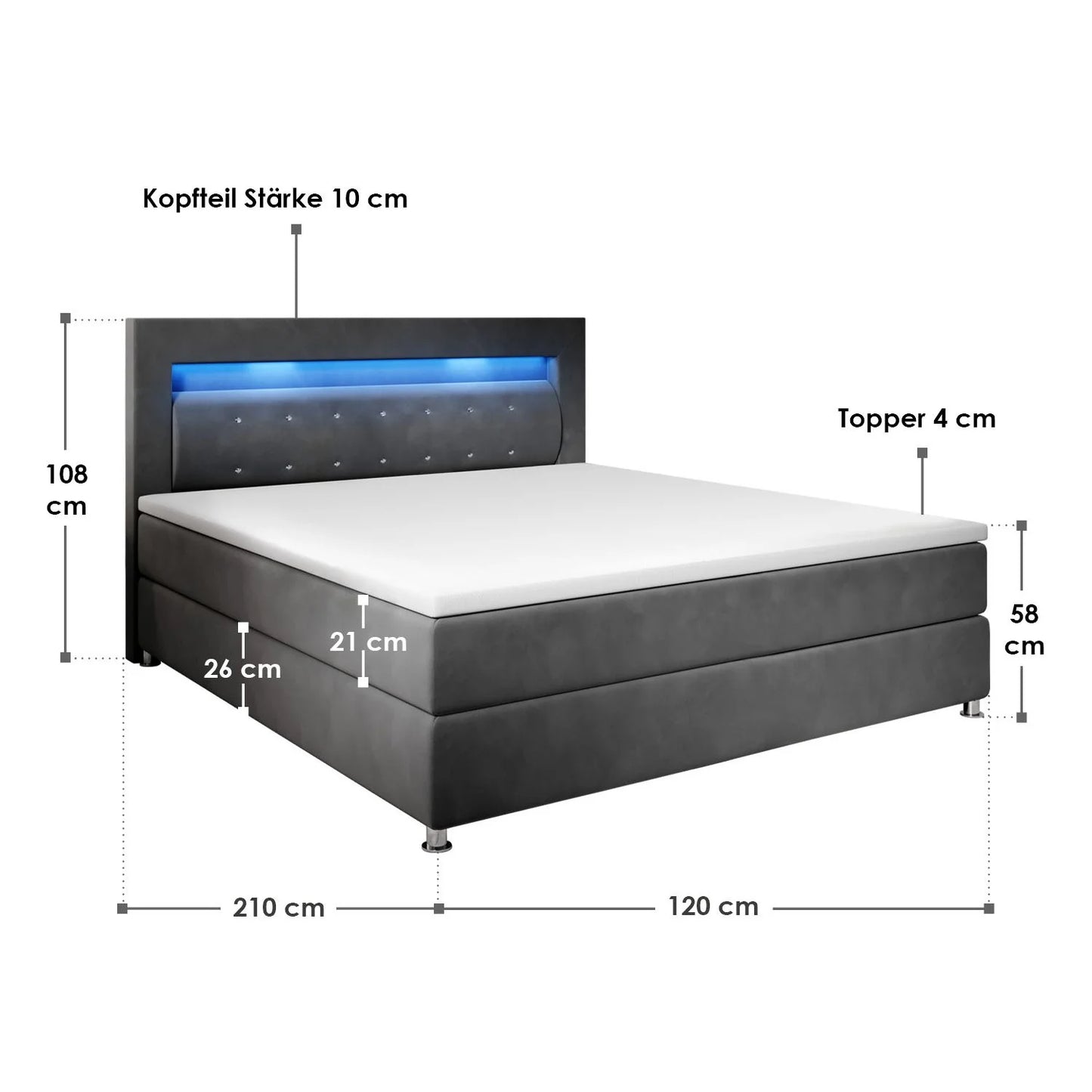 Lit à sommier Boxspring Vancouver 2026 - tissu