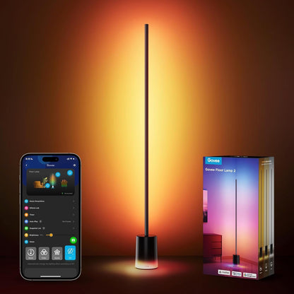 2026 Lampadaire Govee 2 avec Matter, LED RGBIC, Blanc Chaud et Froid, Compatible Alexa, 1725 lm, Synchronisation Musique, Modes Scènes, Lampadaire Intelligent pour Salon et Chambre, Noir (1 Pièce)