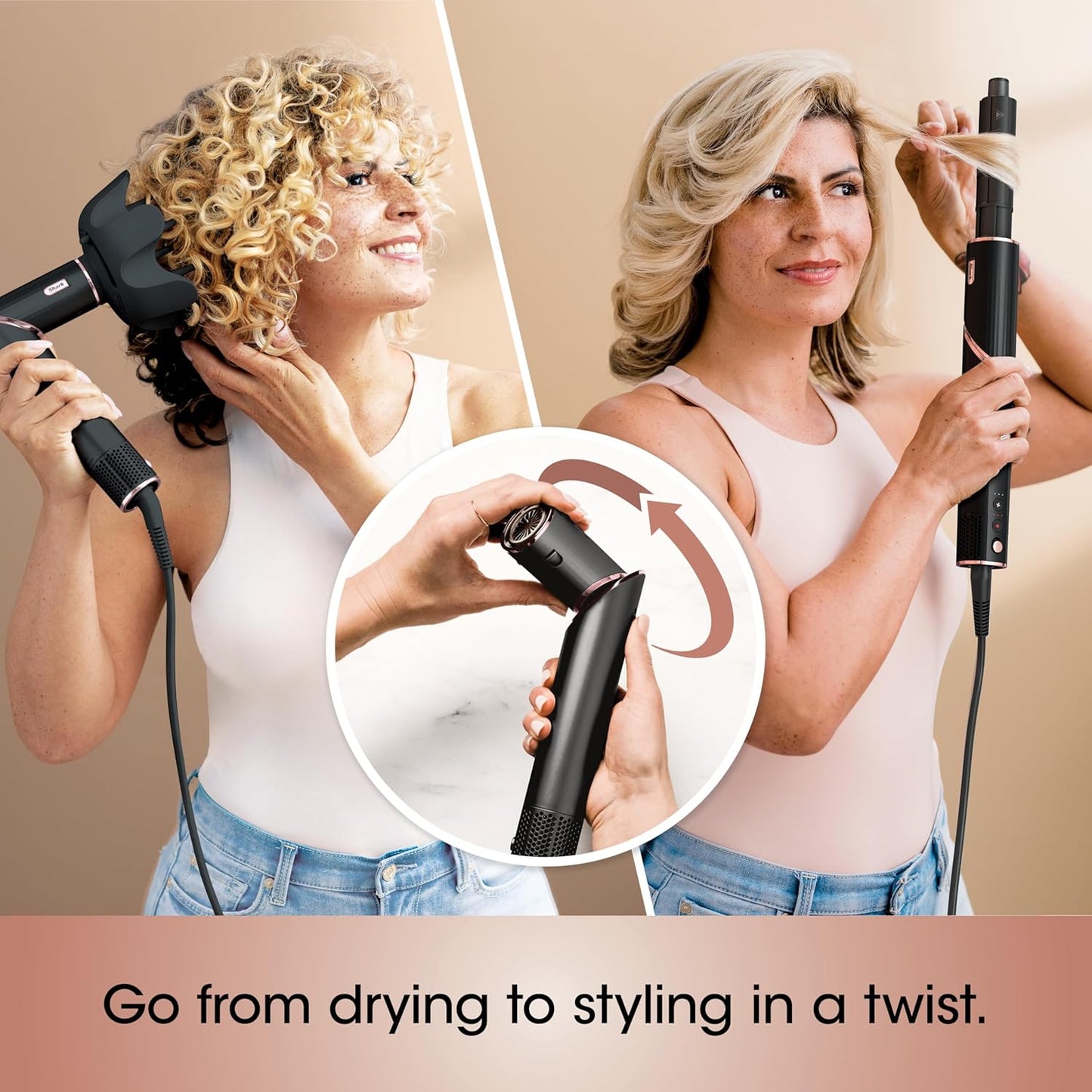 2026 Système de coiffage et de séchage Shark HD430 FlexStyle, sèche-cheveux brosse puissant et multi-styler avec boucleurs Auto-Wrap, brosse plate, brosse ovale et embout concentrateur, coloris Stone