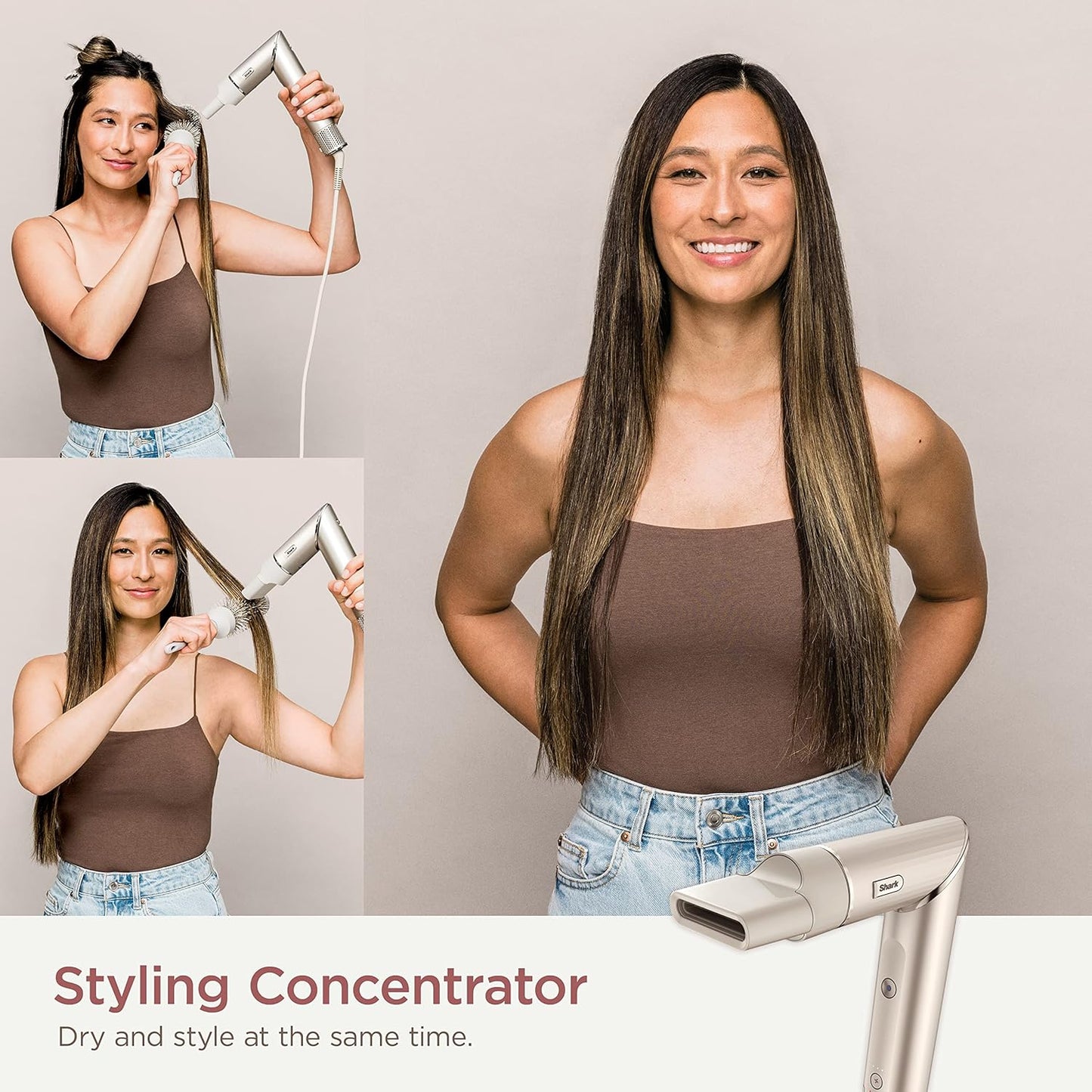 2026 Système de coiffage et de séchage Shark HD430 FlexStyle, sèche-cheveux brosse puissant et multi-styler avec boucleurs Auto-Wrap, brosse plate, brosse ovale et embout concentrateur, coloris Stone
