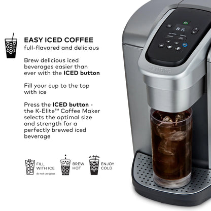 2026 Keurig K-Elite – Machine à Café à Dosettes K-Cup à Portion Unique, Finition Brossée Slate, Programmable pour Café Chaud et Glacé