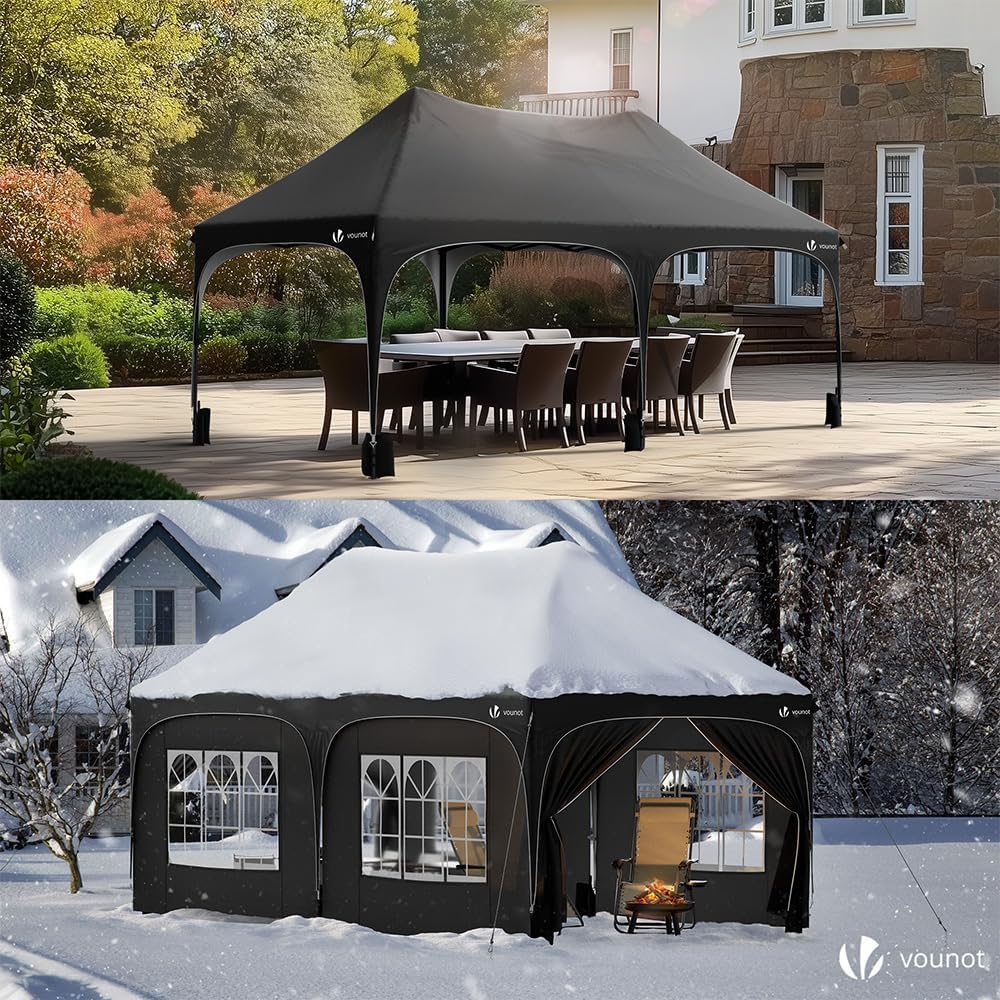 Tonnelle de Jardin Extérieur 3x6m Barnum Pliant avec 6 Parois Amovibles et 6 Sacs de Sable Tente de Reception Imperméable et Anti-UV pour Camping Festival Mariage Sac de Transport Inclus Noir