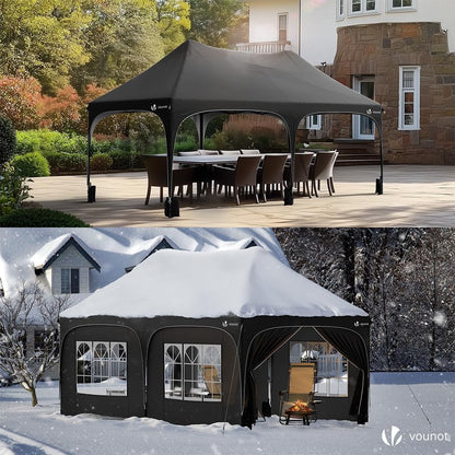 Tonnelle de Jardin Extérieur 3x6m Barnum Pliant avec 6 Parois Amovibles et 6 Sacs de Sable Tente de Reception Imperméable et Anti-UV pour Camping Festival Mariage Sac de Transport Inclus Noir