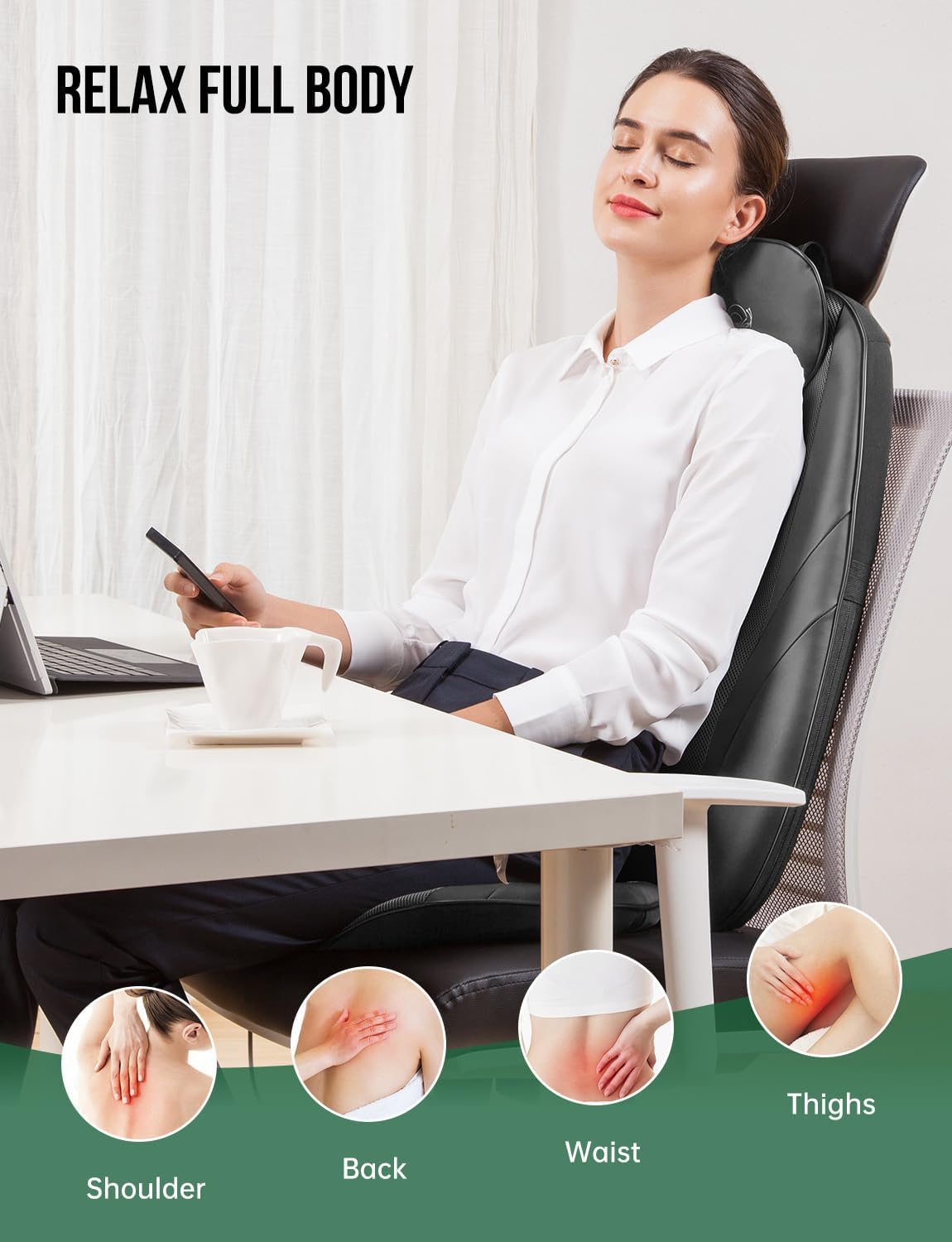 2026 Coussin de Massage Shiatsu Snailax avec Chaleur – Coussin de Fauteuil Massant pour Dos, Massage Kneading pour Maison et Bureau