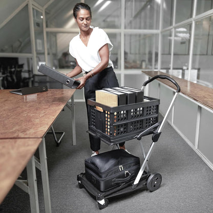 Chariots pliables, fonctionnels et polyvalents 2026 | Chariot pliable mobile | Chariot de courses avec boîte de rangement (noir)