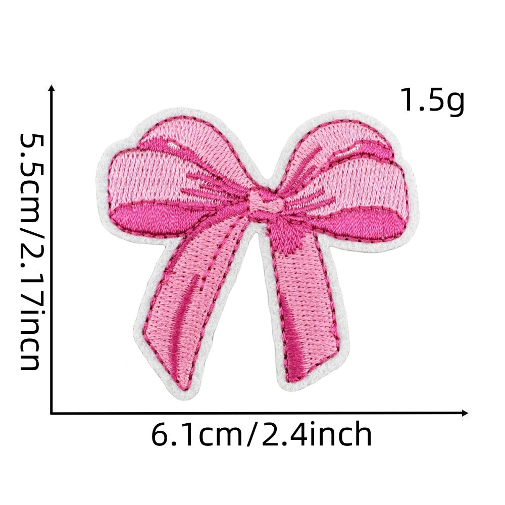 pink bow embroidered patches iron on