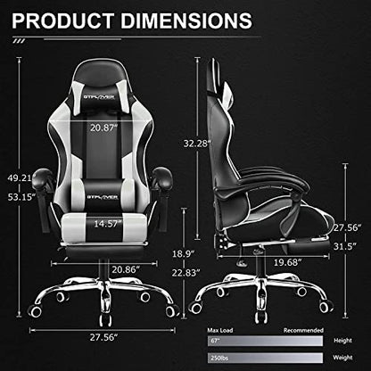 Chaise de jeu GTPLAYER 2026, chaise d'ordinateur avec repose-pieds et soutien lombaire, hauteur réglable