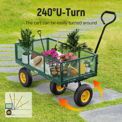 Chariot de jardin en acier 2026, 2 en 1, robuste, utilitaire, 635 kg (1400 lb), avec ridelles amovibles en filet pour le transformer en plateau, demi-tour à 240°, pneus pneumatiques de 33 cm (13 po), idéal pour la ferme, le jardin, la pelouse et le c