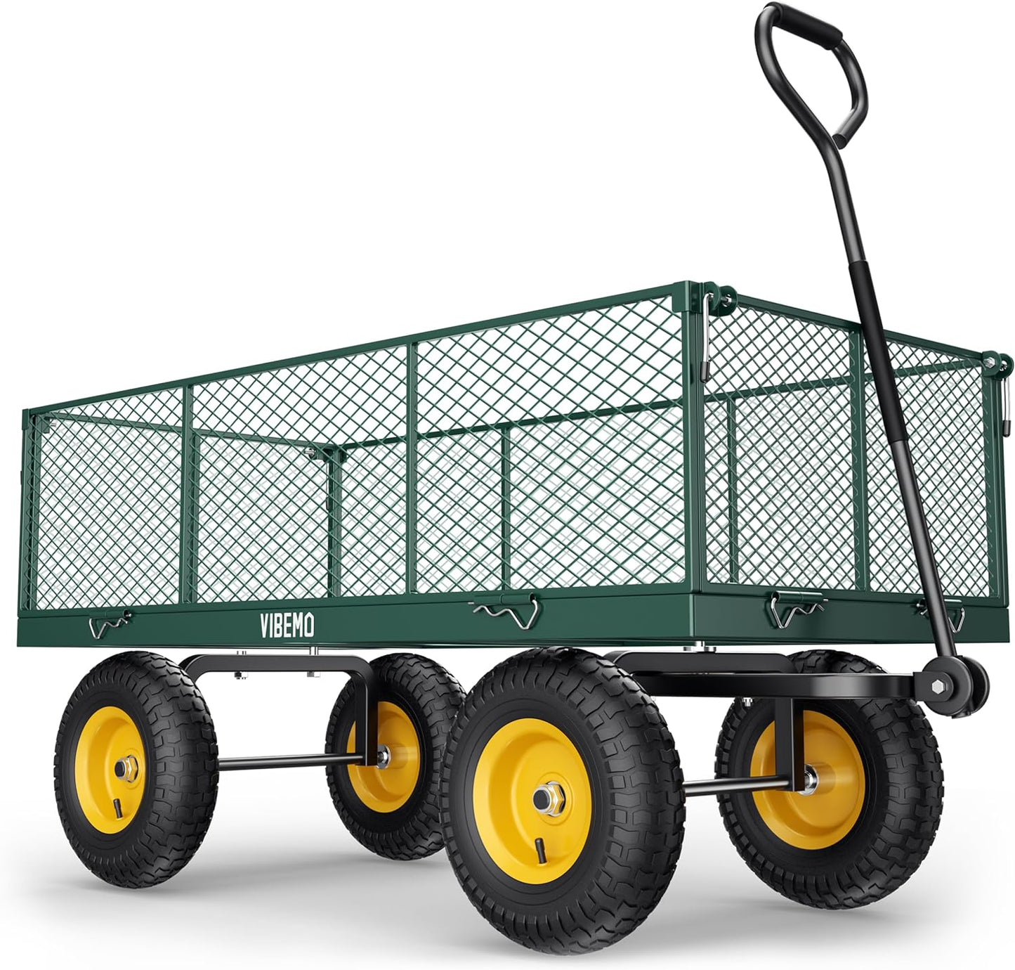 Chariot de jardin en acier 2026, 2 en 1, robuste, utilitaire, 635 kg (1400 lb), avec ridelles amovibles en filet pour le transformer en plateau, demi-tour à 240°, pneus pneumatiques de 33 cm (13 po), idéal pour la ferme, le jardin, la pelouse et le c