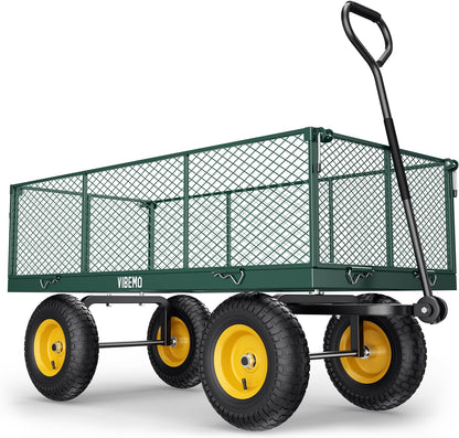 Chariot de jardin en acier 2026, 2 en 1, robuste, utilitaire, 635 kg (1400 lb), avec ridelles amovibles en filet pour le transformer en plateau, demi-tour à 240°, pneus pneumatiques de 33 cm (13 po), idéal pour la ferme, le jardin, la pelouse et le c