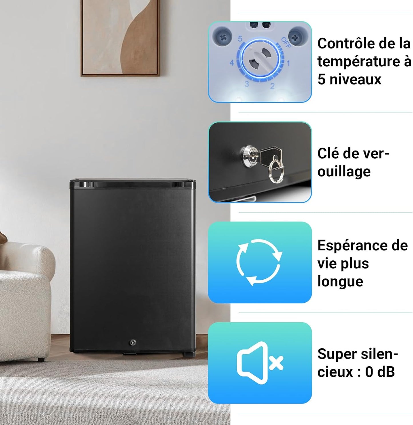 Frigo 12V,Réfrigérateur Camping 12V 220V 40L,Frigo Caravane,Mini Frigo de Chambre,Frigo 12V Camping Car,Réfrigérateur pour Voiture,Van,Fourgon,Bureau,Gîte - Noir -