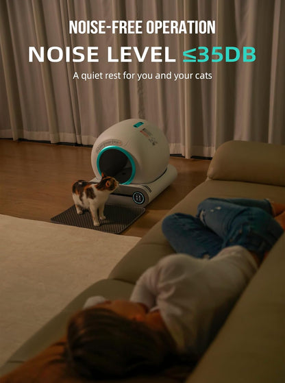 Bac à litière autonettoyant pour chat 2026, avec tapis et inserts, grande capacité 65 L + 9 L, contrôle par application / convient pour plusieurs chats – Gris