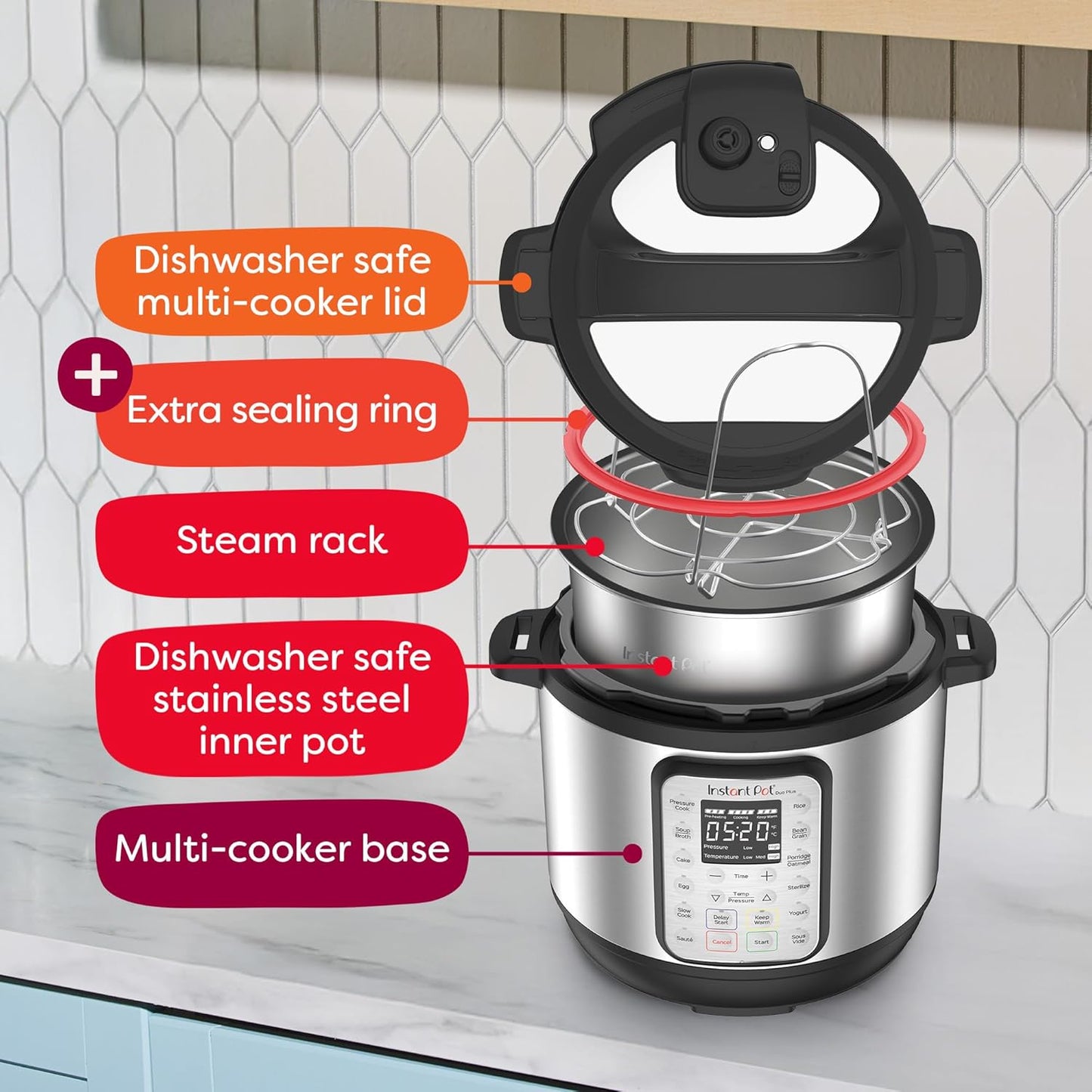 2026 Instant Pot Duo Plus 9-en-1 Multicuiseur, Autocuiseur, Slow Cooker, Cuiseur de Riz, Vapeur, Sauté, Yaourtière, Maintien au Chaud et Stérilisateur, Application Incluse avec Plus de 800 Recettes, Acier Inoxydable, 6 Quarts