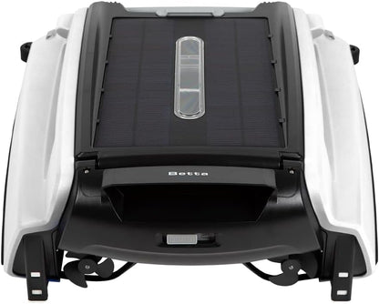 Nettoyeur de skimmer robotisé automatique à énergie solaire 2026 pour piscines avec 30 heures de performance de nettoyage continue grâce à son fonctionnement sur batterie et à ses deux moteurs repensés, tolérants au sel et au chlore (blanc)