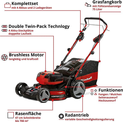 2026 Einhell Professional GP-CM 36/47 S HW – Tondeuse Gazon Sans Fil 36V, Autotractée, Moteur Sans Charbon, Édition Limitée avec 4 Batteries 4,0Ah
