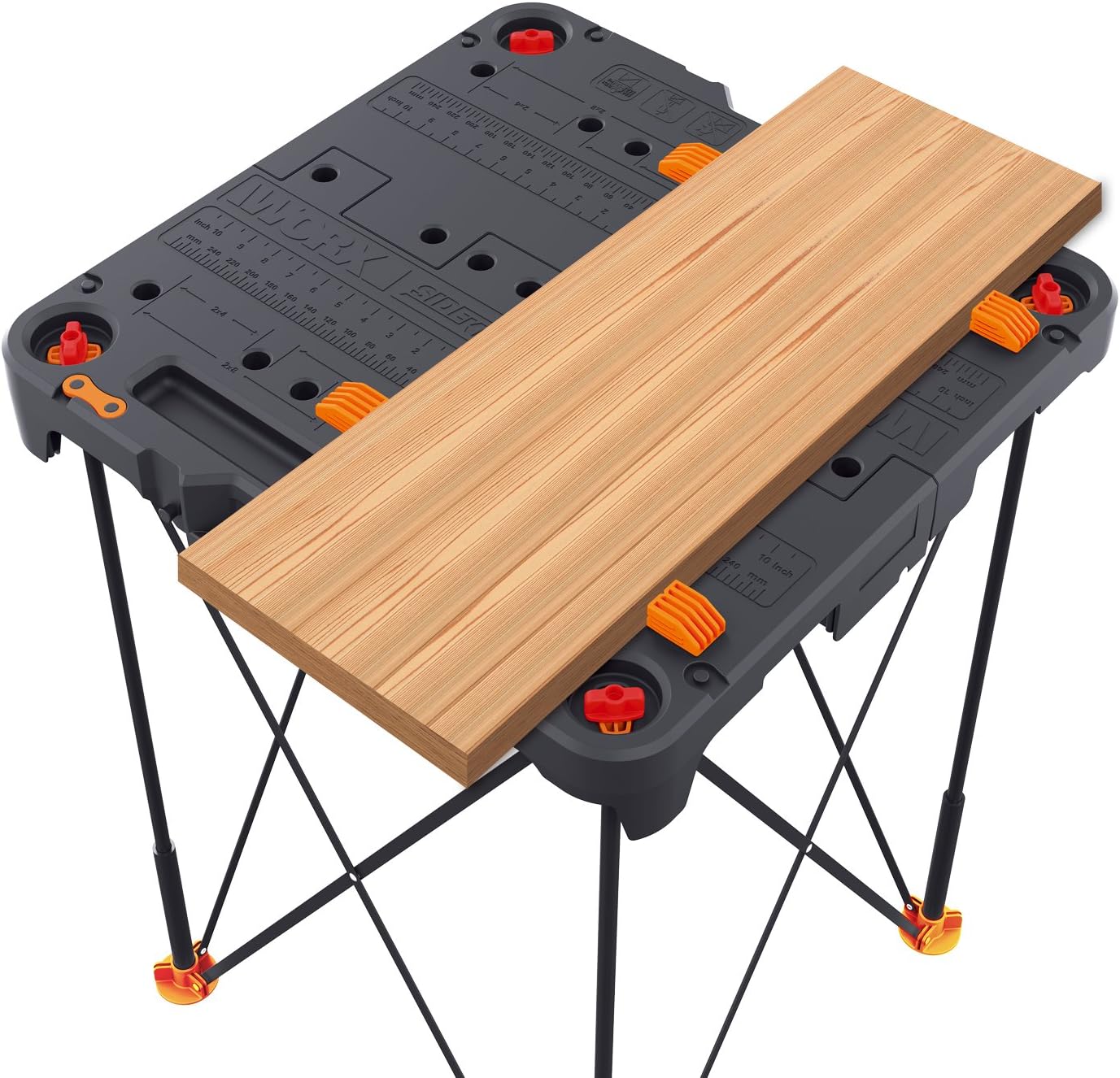 2026 Table de Travail et Chevalet Pliant 2-en-1 Worx Pegasus, Banc de Travail Portable Facile à Installer, 31" L x 25" P x 32" H, Léger avec Haute Capacité de Charge, WX051 - Inclut 2 Serres et 4 Brides