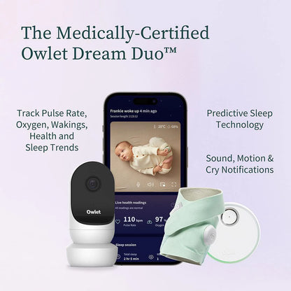 2026 Owlet Dream Duo – Moniteur de Sommeil et Veille Bébé Intelligent – Blanc & Menthe