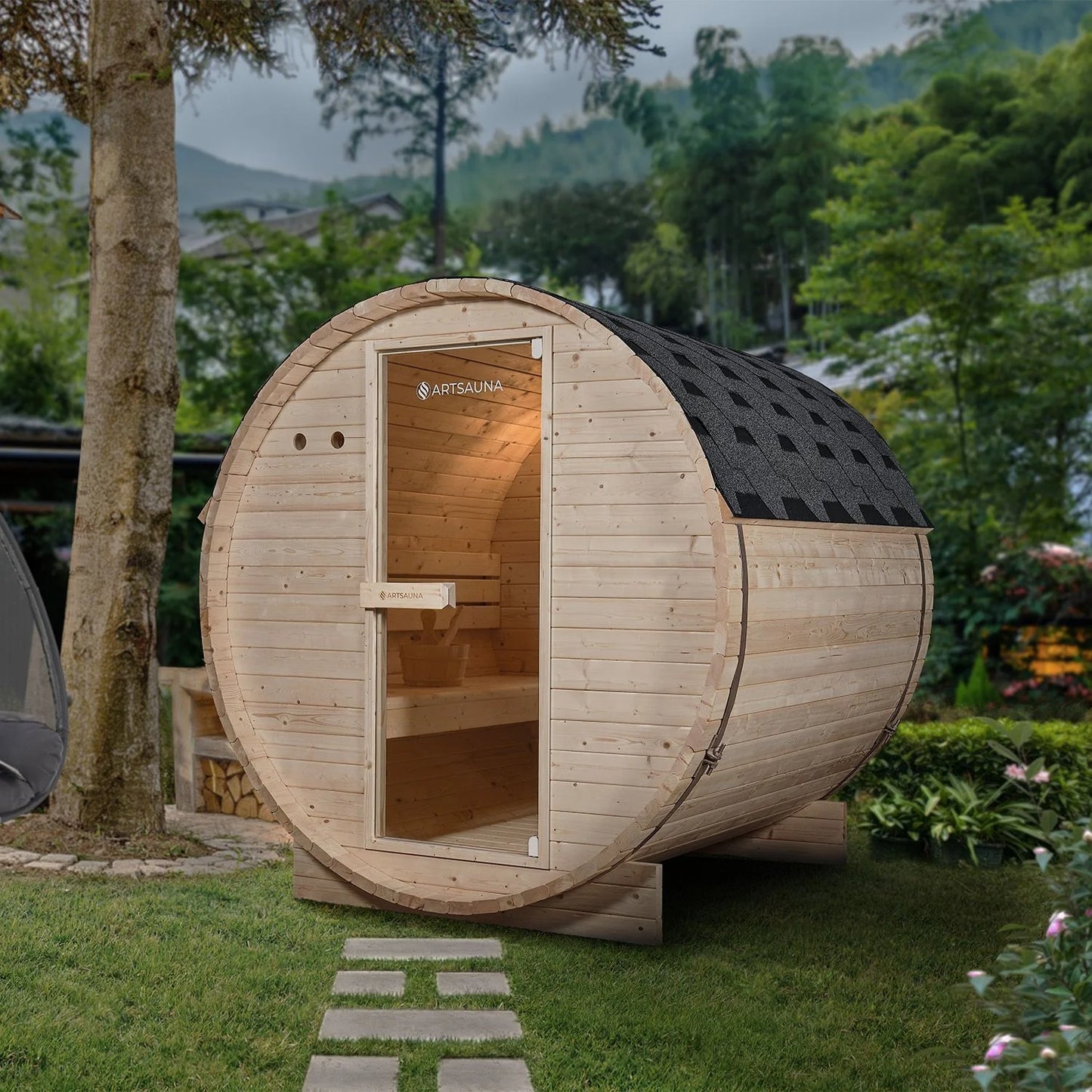 Sauna tonneau 2026 au Spitzberg avec four à sauna