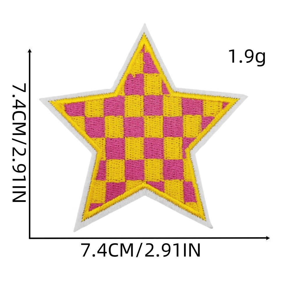 checkered star embroidered patches colorful design iron on