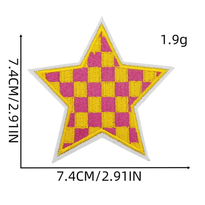 checkered star embroidered patches colorful design iron on