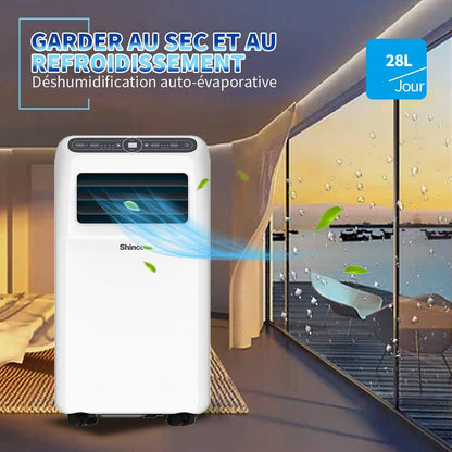 SHINCO Climatiseur mobile, 7000 BTU 2,05kW, Refroidir&Ventilation&Déshumidification, taille de la pièce jusqu'à 54m³(18㎡), Climatiseur mobile avec tuyau d'évacuation et tuyau de vidange, mode sommeil