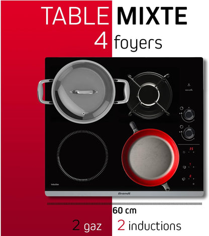 2026 Brandt BPI6413BM – Table de Cuisson Mixte Induction & Gaz, 4 Foyers, 9 Niveaux, Édition Limitée