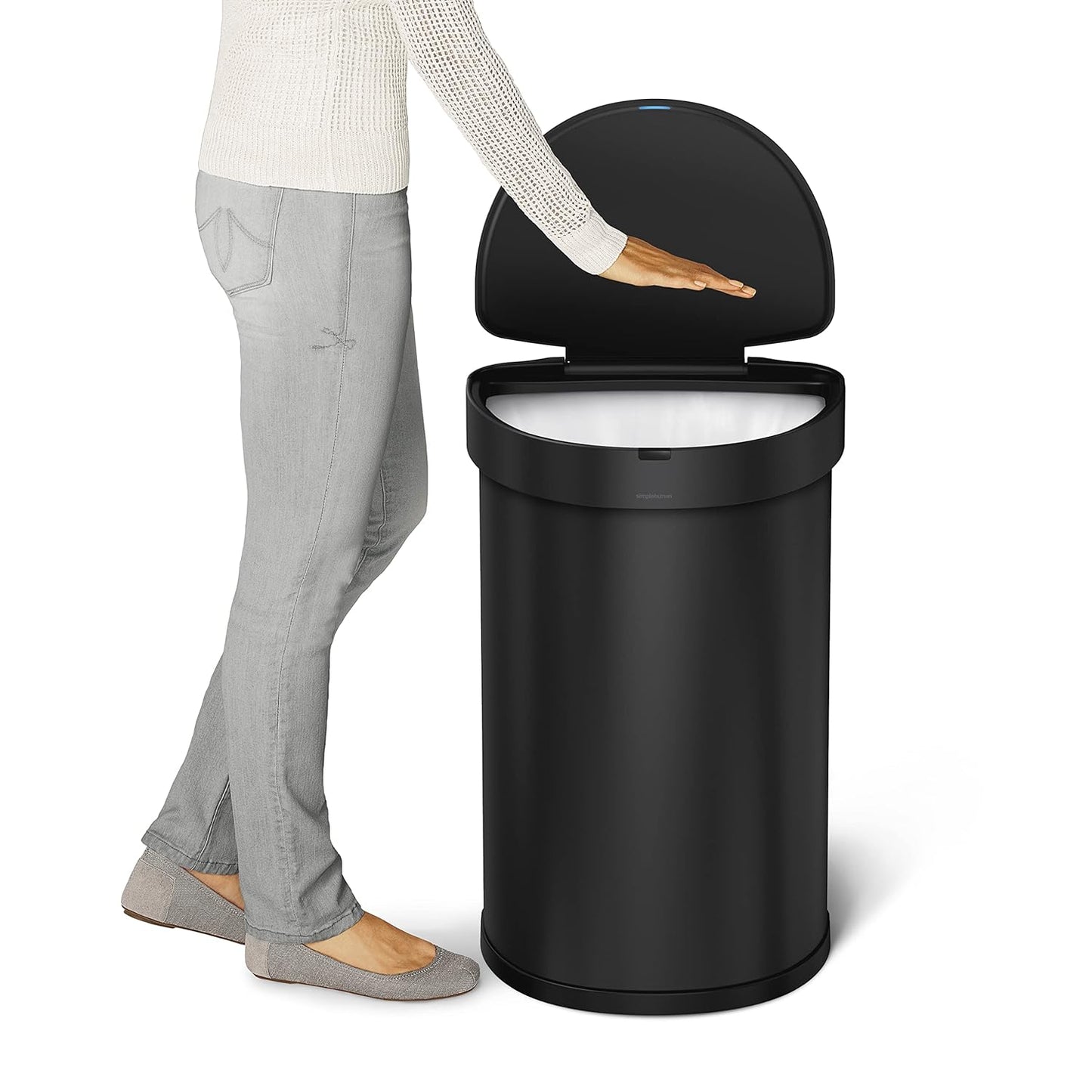 2026 Simplehuman Poubelle de Cuisine Semi-Ronde à Ouverture au Pied 60 Litres avec Couvercle à Fermeture Douce, Acier Inoxydable Brossé