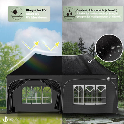 Tonnelle de Jardin Extérieur 3x6m Barnum Pliant avec 6 Parois Amovibles et 6 Sacs de Sable Tente de Reception Imperméable et Anti-UV pour Camping Festival Mariage Sac de Transport Inclus Noir