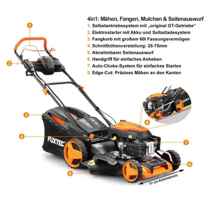 Tondeuse thermique autotracte  dmarrage lectrique,196 cm,51 cm - 6 CV,60 L. -