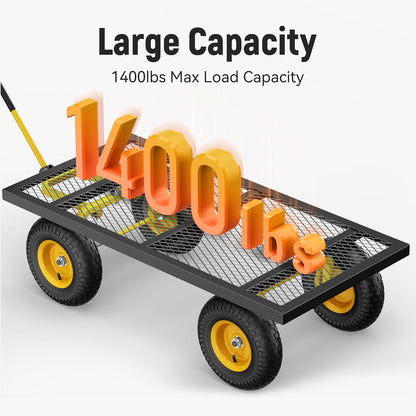 Chariot de jardin en acier 2026, 2 en 1, robuste, utilitaire, 635 kg (1400 lb), avec ridelles amovibles en filet pour le transformer en plateau, demi-tour à 240°, pneus pneumatiques de 33 cm (13 po), idéal pour la ferme, le jardin, la pelouse et le c