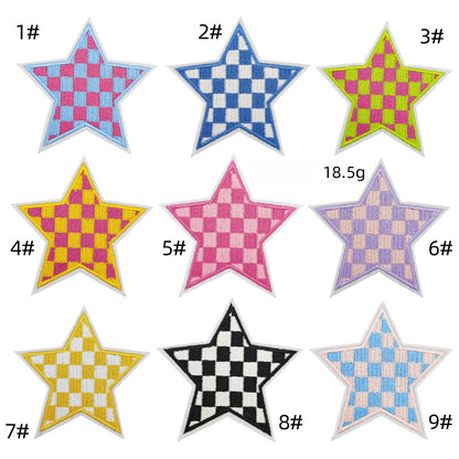 checkered star embroidered patches colorful design iron on