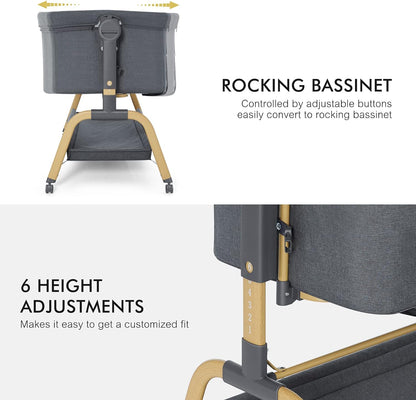 Berceau à bascule 2026 pour bébé, berceau cododo avec matelas confortable et roulettes, réglable en hauteur sur 6 positions, facilement pliable, berceau cododo portable pour nouveau-nés