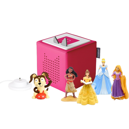 2026 Toniebox Starter Set Audio avec Cendrillon, Belle, Vaiana, Raiponce et Playtime Puppy - Écoutez, Apprenez et Jouez avec une Petite Boîte Câline - Rose