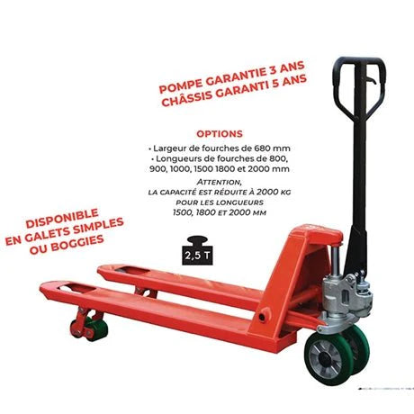 Transpalette manuel silencieux 2500 kg roues directrices (standard)