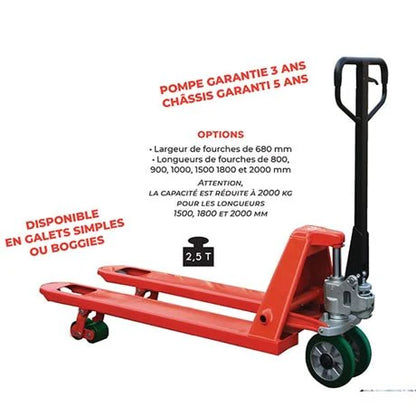 Transpalette manuel silencieux 2500 kg roues directrices (standard)