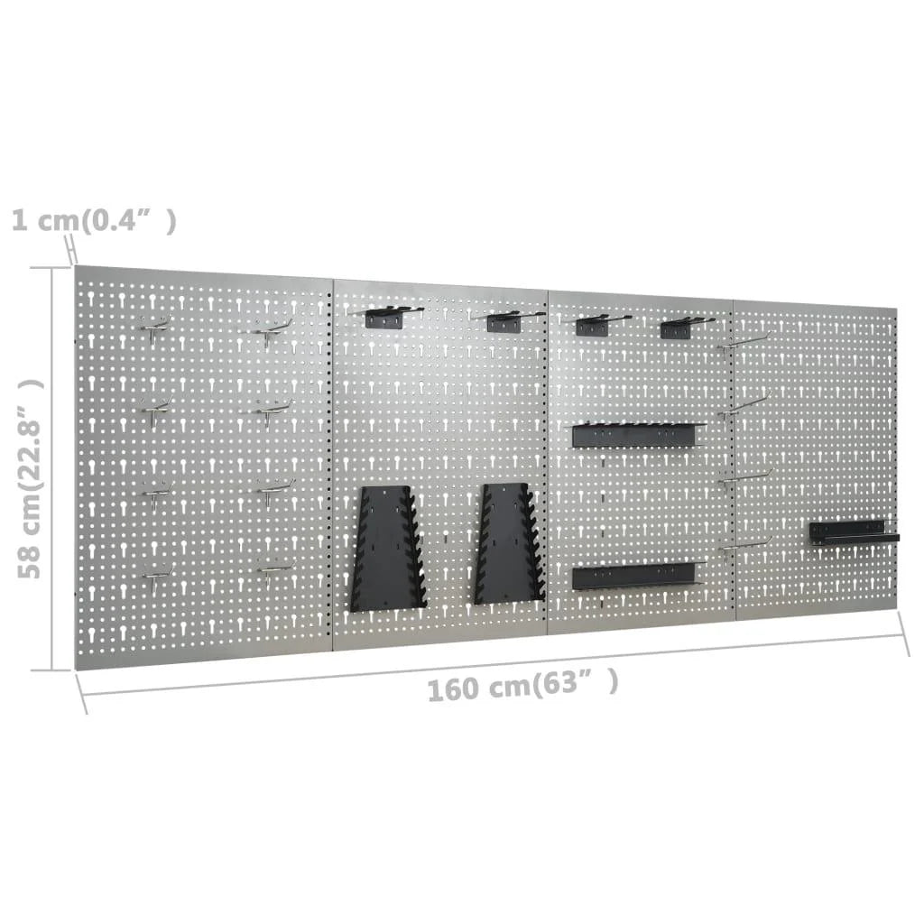 Etabli avec 4 panneaux muraux table de travail poste de travail stockage rangement d'outils 160 cm garage atelier pieds réglables en hauteur 02_0003666