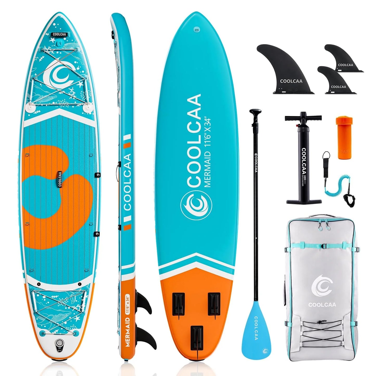 Planche de SUP COOLCAA 2026 (354 cm x 86 cm x 15 cm) avec accessoires SUP haut de gamme, capacité de charge jusqu'à 210 kg, idéale pour adultes et adolescents de tous niveaux.