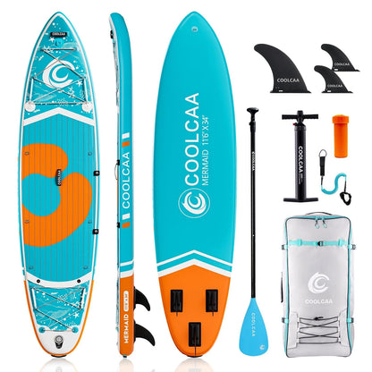 Planche de SUP COOLCAA 2026 (354 cm x 86 cm x 15 cm) avec accessoires SUP haut de gamme, capacité de charge jusqu'à 210 kg, idéale pour adultes et adolescents de tous niveaux.