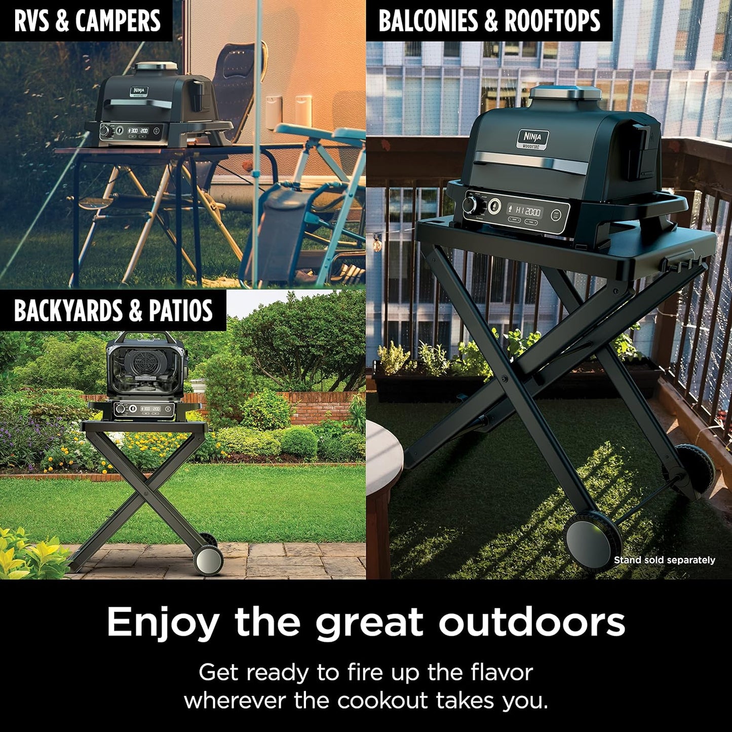 Ninja Woodfire Pro Gril et fumoir 7 en 1 avec thermomètre, friteuse à air, barbecue, pâtisserie, grillades, grillades, barbecue électrique portable pour extérieur, gris