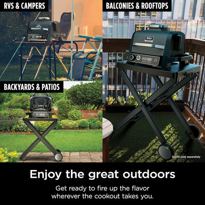 Ninja Woodfire Pro Gril et fumoir 7 en 1 avec thermomètre, friteuse à air, barbecue, pâtisserie, grillades, grillades, barbecue électrique portable pour extérieur, gris
