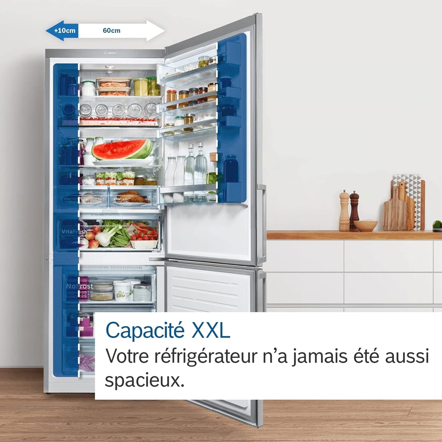 2026 Bosch KGN49XLEA Série 4 – Réfrigérateur Combiné XXL, MultiAirflow, Tiroir VitaFresh, Édition Limitée Inox