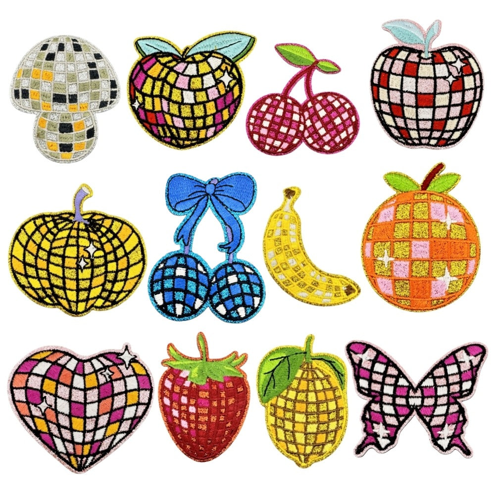 checkered fruit embroidered patches sparkling design iron on