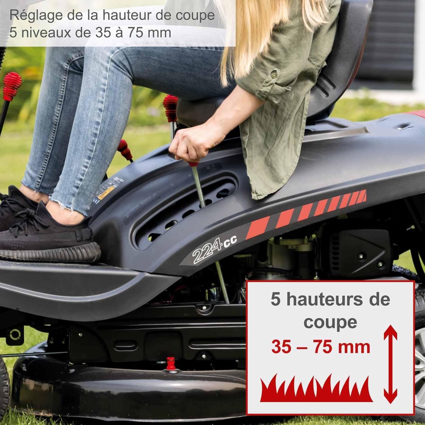 Scheppach Tondeuse à Gazon autoportée MR224-61 – Moteur 4 Temps 5,0 KW – 6,8 CV - Largeur de Coupe 61 cm – Hauteur de Coupe réglable sur 5 Positions – Démarrage électrique