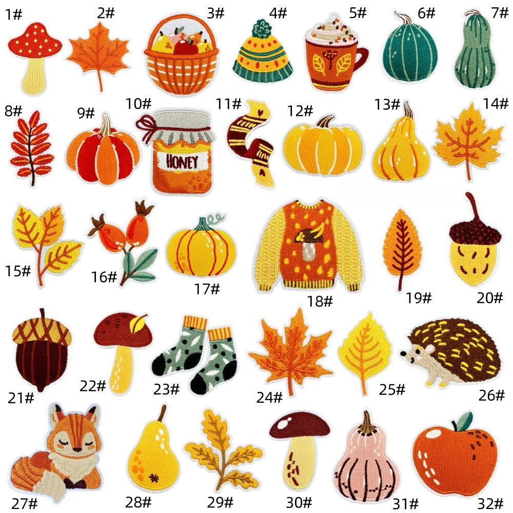 autumn harvest embroidered patches fall seasonal design iron on