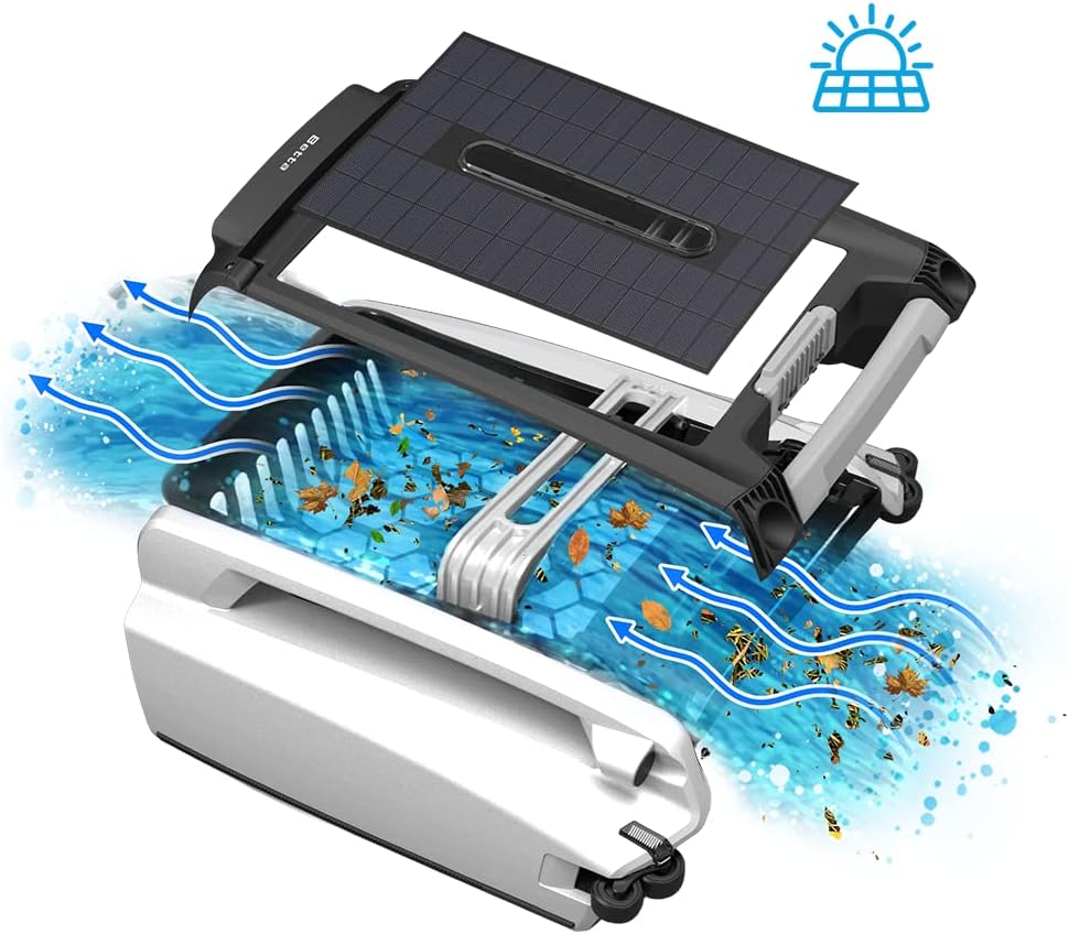 Nettoyeur de skimmer robotisé automatique à énergie solaire 2026 pour piscines avec 30 heures de performance de nettoyage continue grâce à son fonctionnement sur batterie et à ses deux moteurs repensés, tolérants au sel et au chlore (blanc)